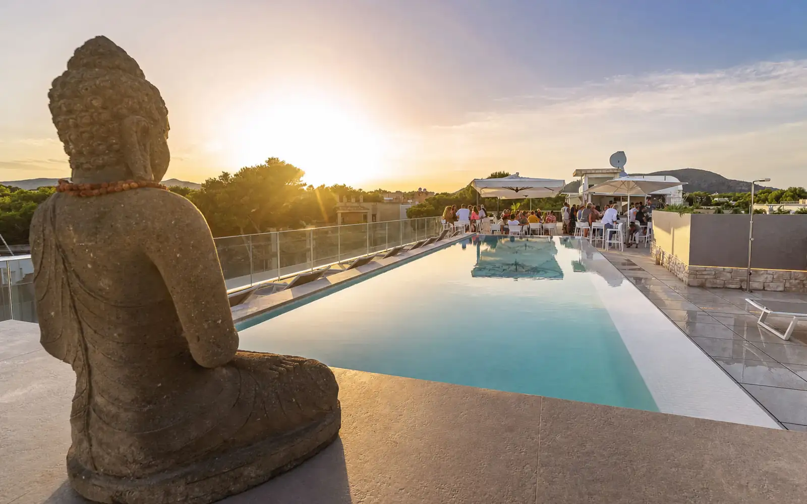The Sky rooftop pool at sunset